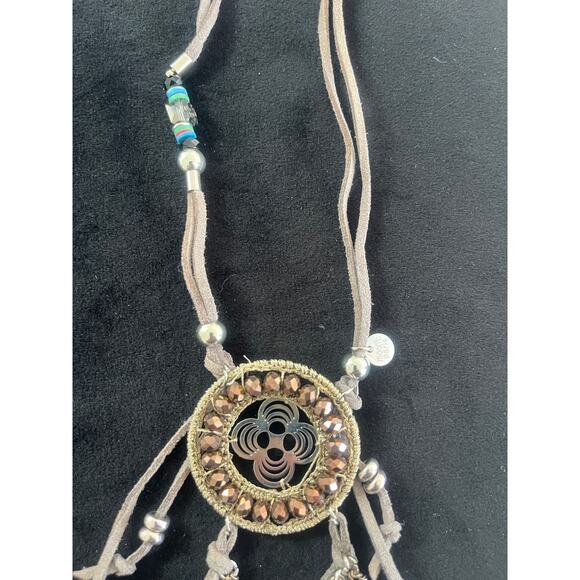 Moon C Paris Silver & Bronze Dreamcatcher Pendant on 21" Leather Necklace NWOT - Picture 4 of 7